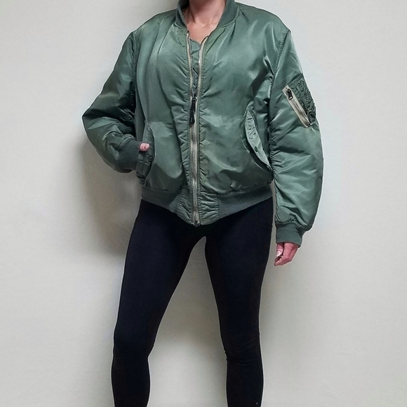 VINTAGE 80s US Army Green Orange Reversible Flyers Jacket Flight Jacket Airforce - Picture 2 of 16